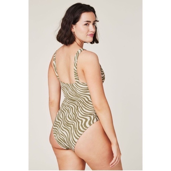 ANDIE The Capri On Piece In Bias Stripe Olive - Picture 2 of 5